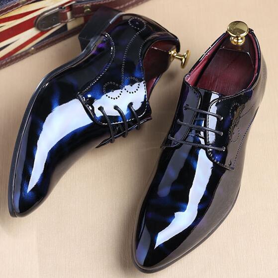 Stylish Mens Fashion Pointed Toe Dress Shoe Patent Leather Lace Up - FrankieMackOfficial