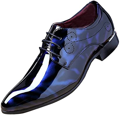 Stylish Mens Fashion Pointed Toe Dress Shoe Patent Leather Lace Up - FrankieMackOfficial