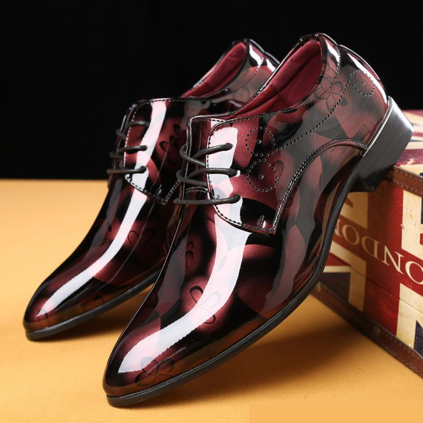 Stylish Mens Fashion Floral Dress Shoe Patent Leather - FrankieMackOfficial