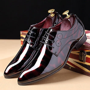 Stylish Mens Fashion Pointed Toe Dress Shoe Patent Leather Lace Up - FrankieMackOfficial